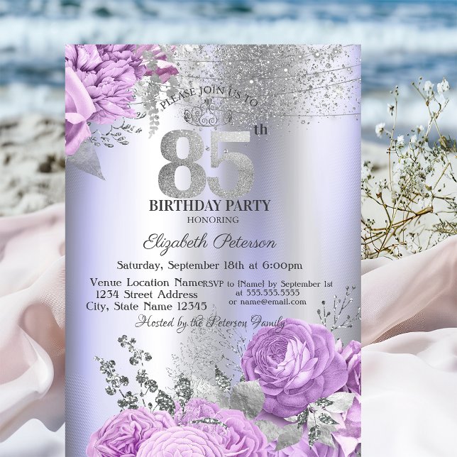 Invitación Violet Flowers Glitter Lilac 85th Birthday   (Subido por el creador)