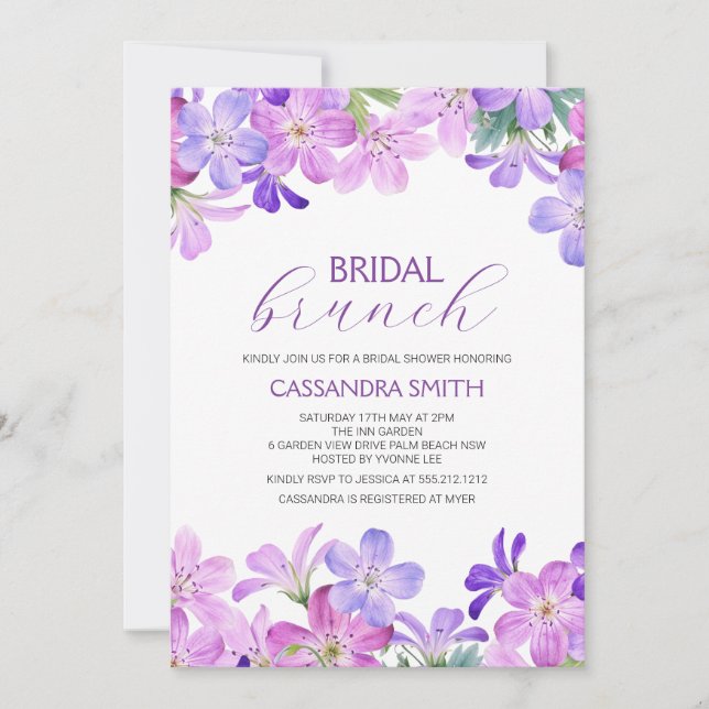 Invitación Violet Geranium Bridal Brunch Shower (Anverso)