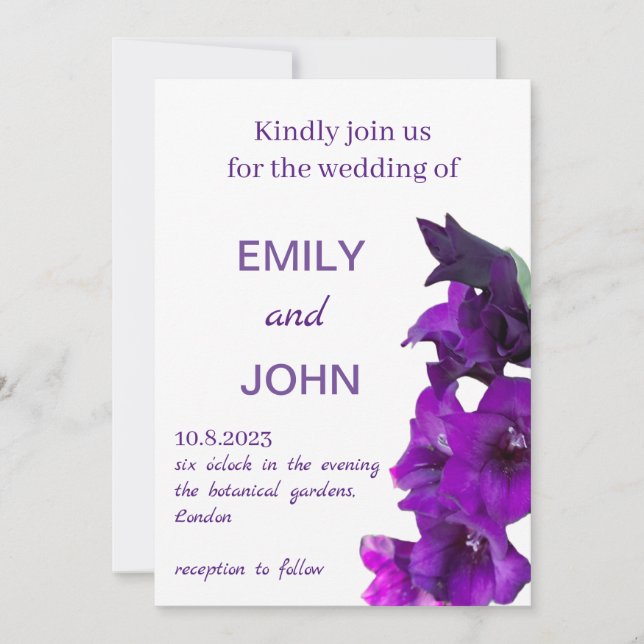 Invitación Violet Gladiolus Boda Floral