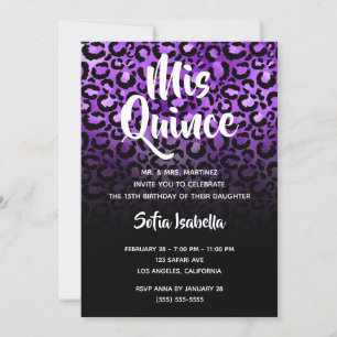 Invitación Violet Glam Leopard Spots Black Ombre Mis Quince