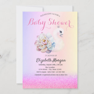 Invitación Violet Glitter Bokeh, Baby Shower Flor de Cisne
