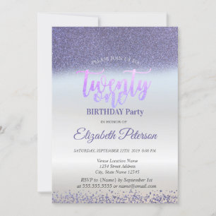 Invitación Violet Glitter Diamonds Cumpleaños 21 en Plata