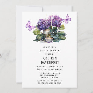 Invitación Violet Hydrangea Butterfly Candles Bridal Shower