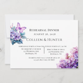 Invitación Violet Hydrangea Floral Mariposa ensayo Cena