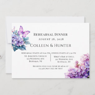 Invitación Violet Hydrangea Floral Mariposa ensayo Cena