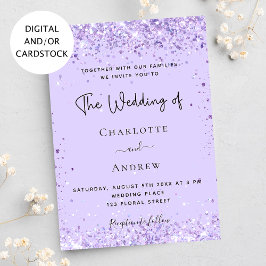 Invitación Violet lavender confetti script boda