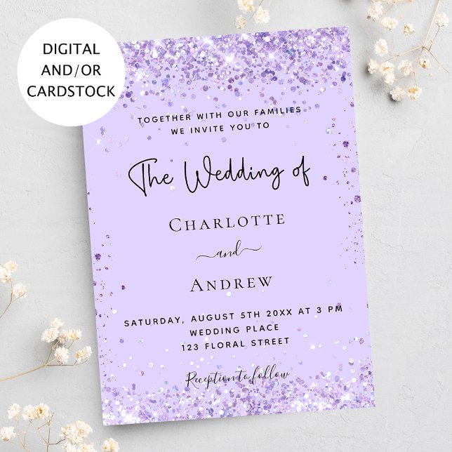 Invitación Violet lavender confetti script boda (Subido por el creador)