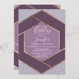Invitación Violet Lilac Purple Rosa Gold Hexagon Cumpleaños