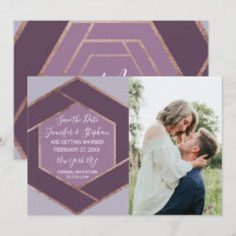 Violet Lilac Purple Rosa Gold Hexagon Save Date