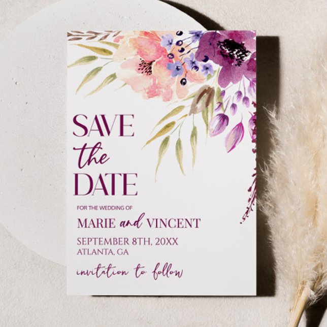 Invitación Violet Magenta Floral Boda De Flores Salva La Fech (Subido por el creador)