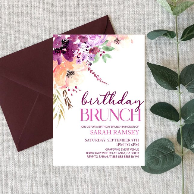 Invitación Violet Magenta Purple Floral Birch Brunch (Subido por el creador)