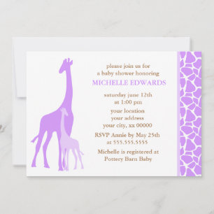 Invitación Violet Mom y Baby Giraffe Baby Shower