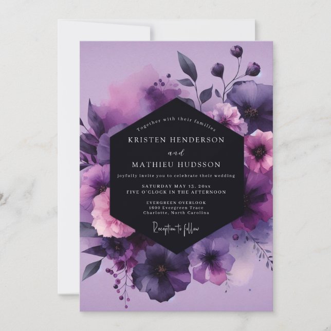 Invitación Violet Moody Anemone Wedding (Anverso)