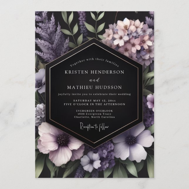 Invitación Violet Nocturnal Bloom Wedding (Anverso)