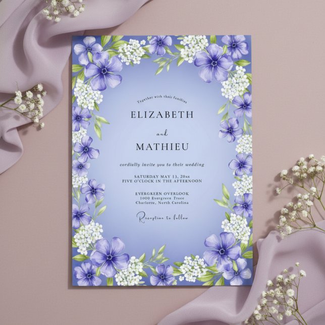 Invitación Violet Painterly Floral Romance Wedding (Subido por el creador)