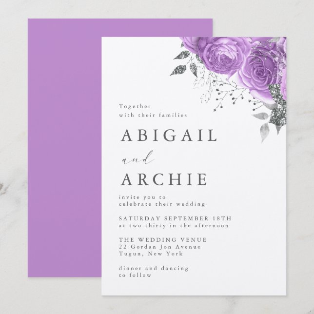 Invitación Violet Peony Boda (Anverso / Reverso)