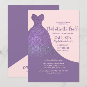 Invitación Violet Pink Sparkly Purpurina Vestido Debutante Da