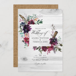 Invitación Violet Plum Floral QR Código RSVP Boda bohemio