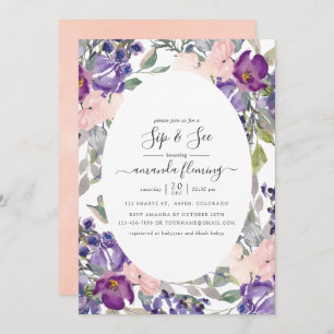 Invitación Violet, Plum y Rubor Floral Sip y Ver