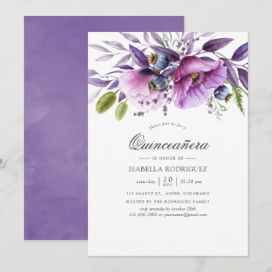 Invitación Violet Poppy Floral Quinceañera