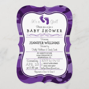 Invitación Violet Purple Camo, Camouflage Baby Shower