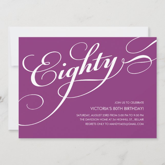 Invitación Violet Purple Elegant 80th Birthday Invitation (Anverso)