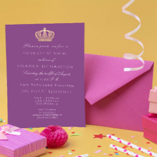 Invitación Violet Purple Golden Crown Royal Pastel Blanco