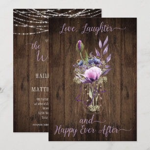Invitación Violet Purple Lavender Floral Mason Jar Boda