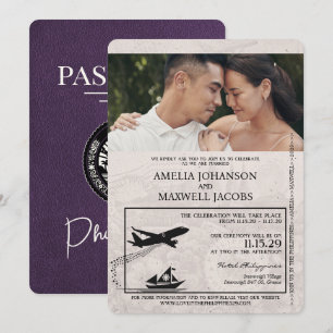 Invitación Violet Purple Philippines Passport Boda