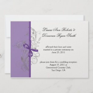 Invitación Violet Purple Silver Swirls White Post Boda