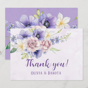 Invitación Violet Purple Watercolor Florals Gracias Cartas