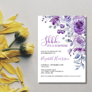 Invitación Violet Rosa Greenery Floral Surprise Cumpleaños