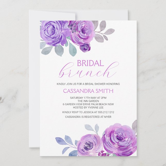 Invitación Violet Rose Bridal Brunch Shower  (Anverso)