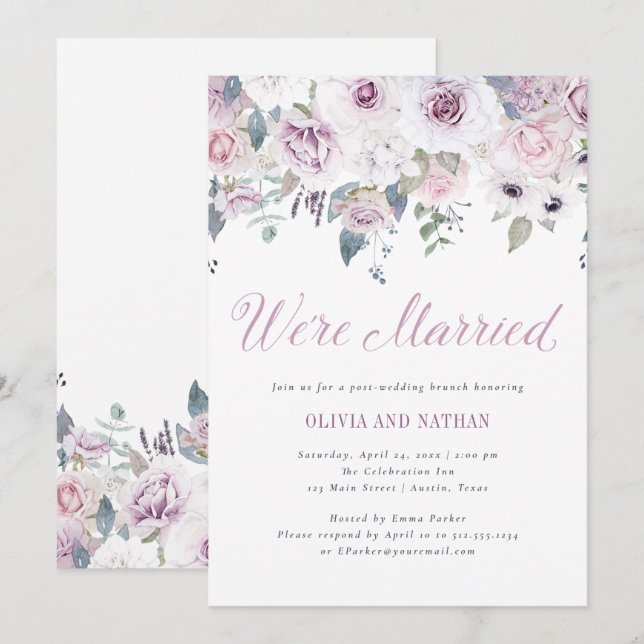 Invitación Violet Rubor | Celebración del Boda Floral Post (Anverso / Reverso)