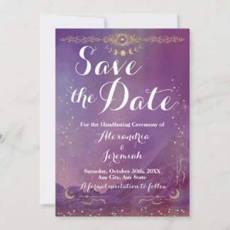 Invitación Violet Sky Gold Moon Save The Date