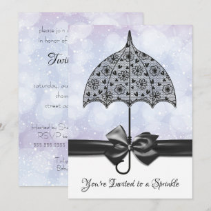 Invitación Violet Sprinkle Baby Shower Black Lace Paraguas