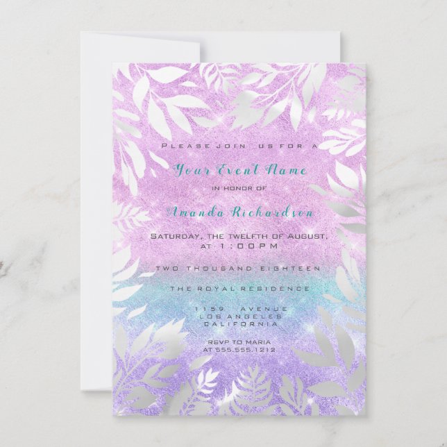 Invitación Violet Tiffany Purpurina Ombre Floral Sparkly Brid (Anverso)
