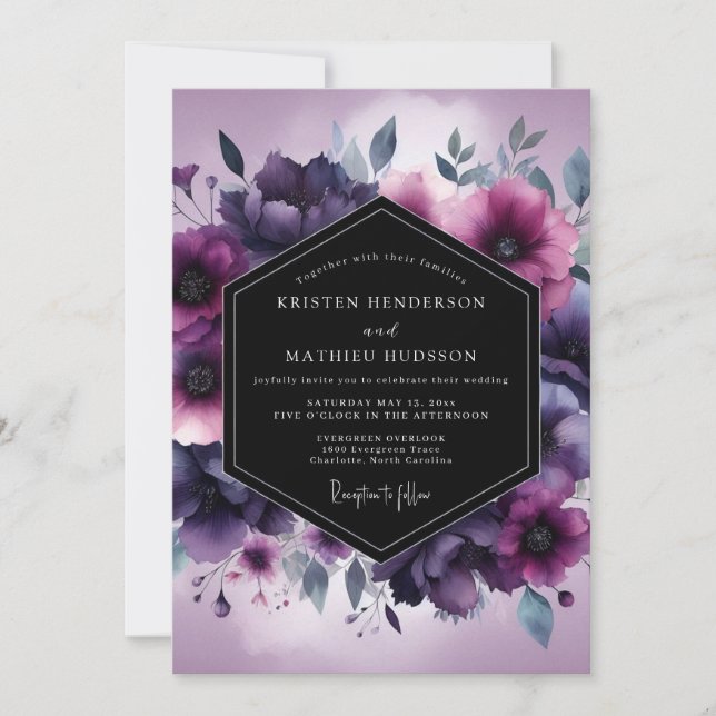Invitación Violet Umbral Bloom Wedding (Anverso)