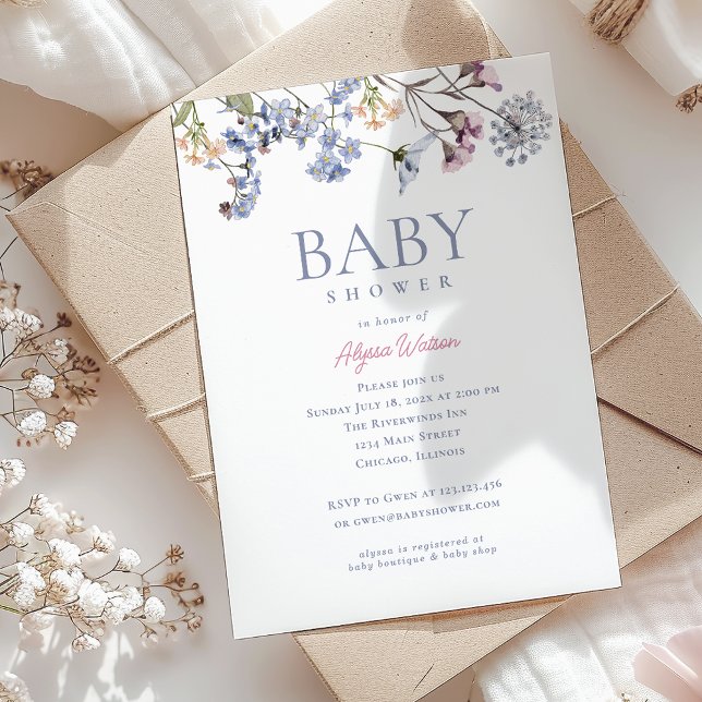 Invitación Violet Vintage Wildflower Baby Shower (Violet Vintage Wildflower Baby Shower Invitation)