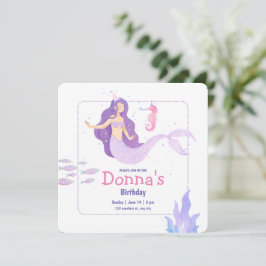 Invitación Violet Watercolor Mermaid Fiesta de cumpleaños