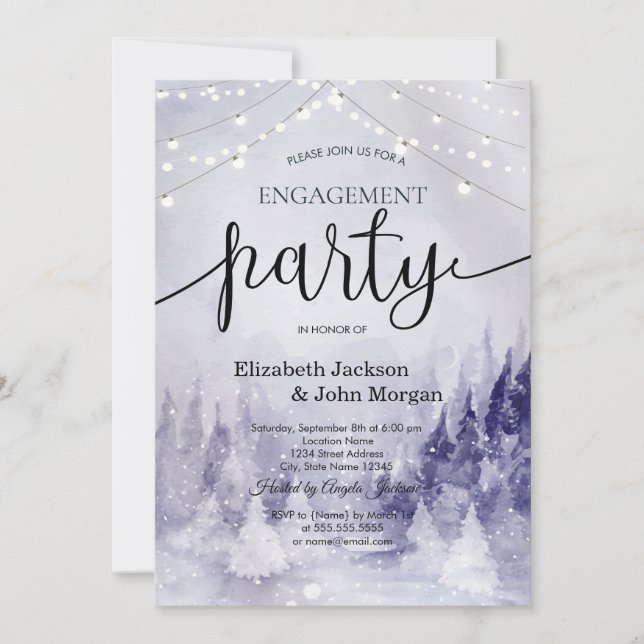 Invitación Violet Winter Landscape Snow Engagement (Anverso)