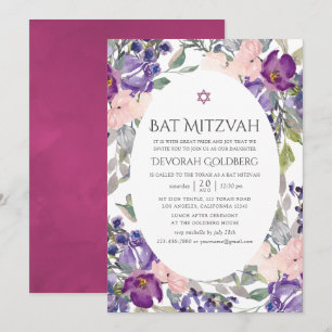 Invitación Violet y Plum Floral Bat Mitzvah