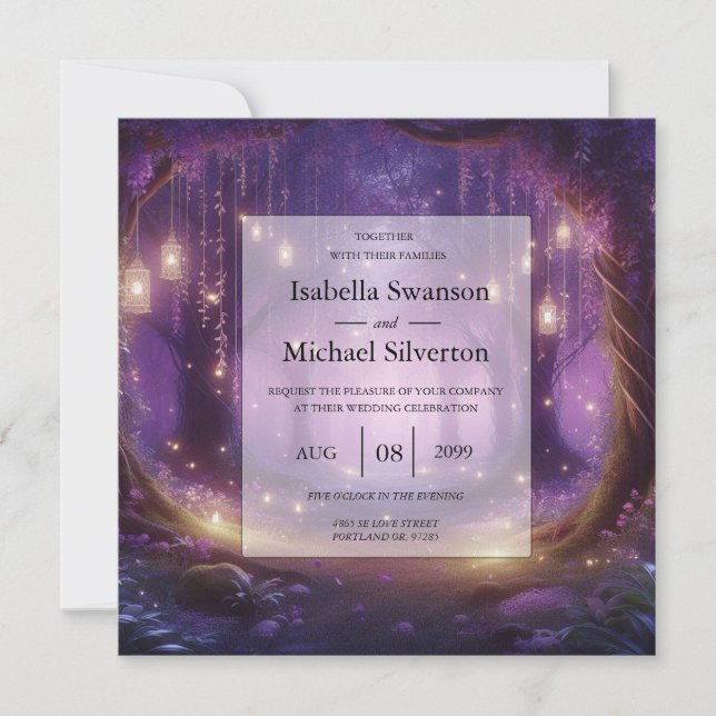 Invitación Violeta a medianoche encantada Boda forestal (Anverso)