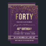 Invitación Violeta | Confetti de oro 40.º Fiesta de cumpleaño<br><div class="desc">Violeta | Confeti de oro 40 invitaciones a la fiesta de cumpleaños. Esta invitación formal, elegante, moderna y de moda a la fiesta de cuarenta años es apta para hombres o mujeres. Comprende líneas limpias doradas, un guión gótico elegante de funda superior y un sofisticado texto falso de Relieve metalizado...</div>