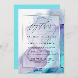 Invitación violeta de Aqua, Boda moderno de tinta