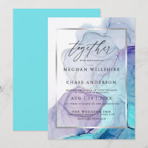 Invitación violeta de Aqua, Boda moderno de tinta 
