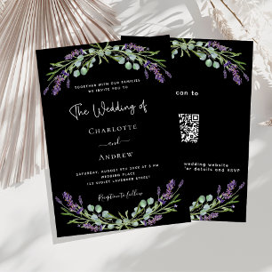 Invitación Violeta de lavanda negra código QR RSVP boda de lu