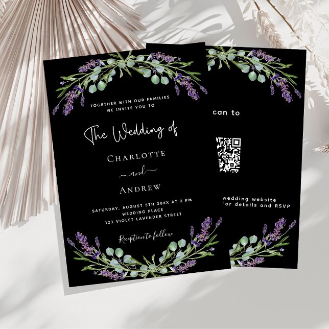 Invitación Violeta de lavanda negra código QR RSVP boda de lu (Subido por el creador)