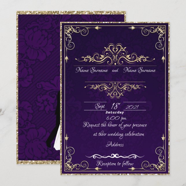 Invitación Violeta-dorado (Anverso / Reverso)