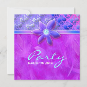 Invitación Violeta floral del cordón de la boa de plumas del